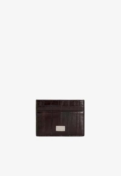 Dolce & Gabbana Crocodile-embossed Leather Cardholder In Brown