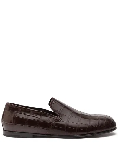 Dolce & Gabbana Crocodile-embossed Leather Loafers In Brown