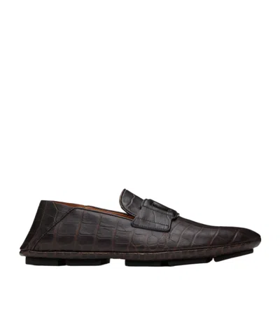 DOLCE & GABBANA CROCODILE EMBOSSED LOAFERS