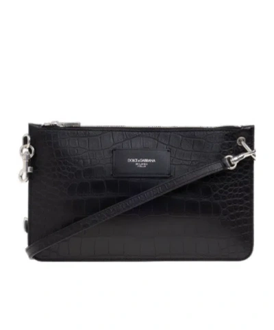 Dolce & Gabbana Crocodile-embossed Shoulder Bag In Black