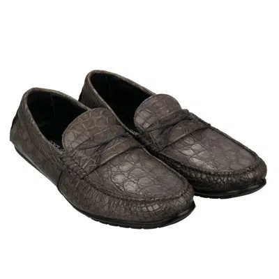 Pre-owned Dolce & Gabbana Crocodile Leather Moccasins Loafer Shoes Ragusa Gray 13718