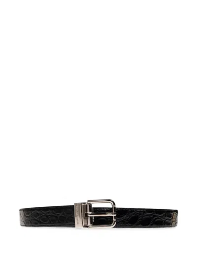 Dolce & Gabbana Crocodile-effect Buckle-fastening Belt In Black