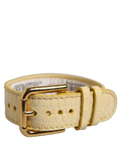 Dolce & Gabbana Crocodile-embossed Calf Leather Belt In Beige