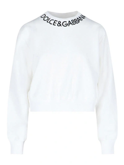 Dolce & Gabbana Crop Crew Neck Sweatshirt In White