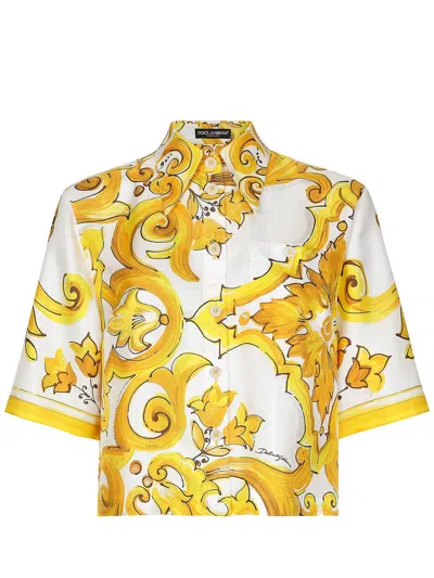 Dolce & Gabbana Maiolica Print Silk Short Sleeves Shirt In Multi