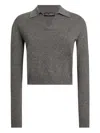 Dolce & Gabbana Knit Cropped Henley Long Sleeve Polo Top In Gray