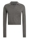 Dolce & Gabbana Knit Cropped Henley Long Sleeve Polo Top In Gray