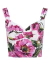 Dolce & Gabbana Pink Crop Top With All-over Printed Floral Motif In Cotton Blend Woman In Multicolor