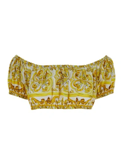 Dolce & Gabbana Crop Top Tris Maiolica In Yellow