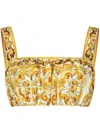 Dolce & Gabbana Maiolica Cropped Gathered Printed Cotton-poplin Top