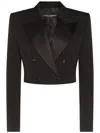 Dolce & Gabbana Cropped Cotton-blend Tuxedo Jacket In Black