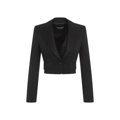 DOLCE & GABBANA DOLCE & GABBANA CROPPED BLAZER WITH WOOL-SILK BLEND AND TAILORED FIT