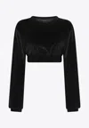 Dolce & Gabbana Cropped Chenille Sweatshirt With Carpet-stitch Embroidery In Black