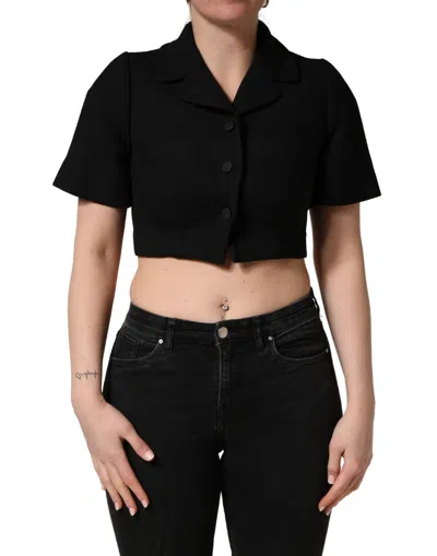 Dolce & Gabbana Cropped Collared Virgin Wool Blouse In Black