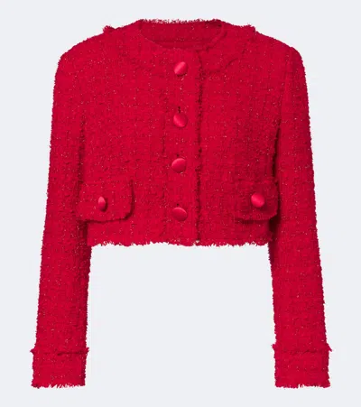 Dolce & Gabbana Cropped Frayed Cotton-blend Tweed Jacket In Red