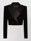 Dolce & Gabbana Cropped Double-breasted Silk Blazer With Wide Lapels In Black