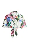 Dolce & Gabbana Multicolor Crop Shirt With All-over Floral Motif And Logo Lettering Detail On The Front In Cotton Wo In Floral
