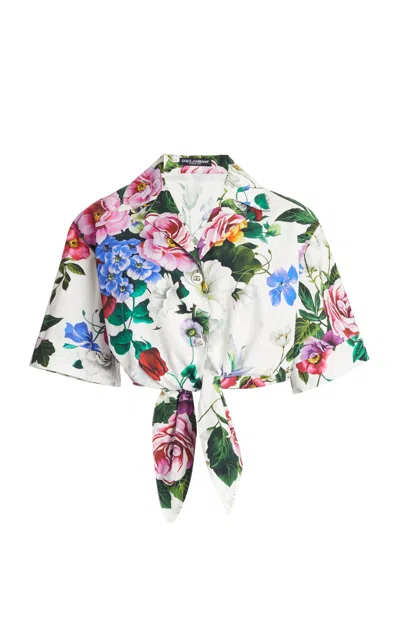 DOLCE & GABBANA CROPPED FLORAL COTTON SHIRT