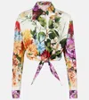 Dolce & Gabbana Multicolor Cropped Shirt With Tie Closure On The Front And All-over Floral Print In Cotton Woman