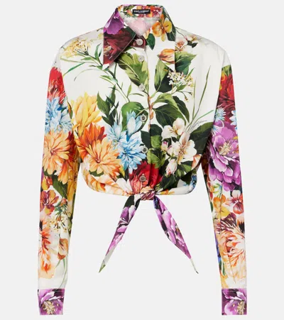 DOLCE & GABBANA CROPPED FLORAL COTTON SHIRT