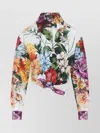 Dolce & Gabbana Multicolor Cropped Shirt With Tie Closure On The Front And All-over Floral Print In Cotton Woman