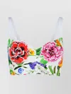 Dolce & Gabbana Multicolor Top With All-over Floral Motif And Adjustable Shoulder Straps In Cotton Blend Woman In Pink