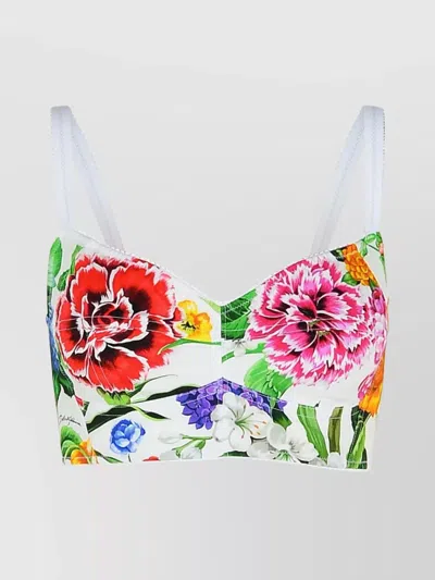DOLCE & GABBANA CROPPED FLORAL PRINT SWEETHEART NECKLINE TOP