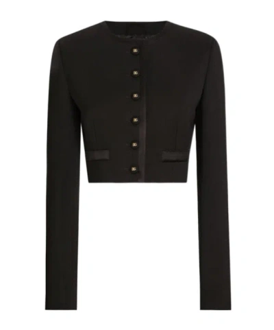 DOLCE & GABBANA DOLCE  GABBANA LOGO BUTTONED CROPPED JACKET