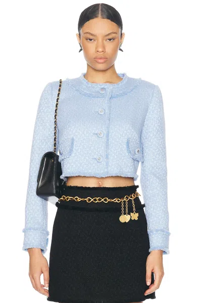 Dolce & Gabbana Cropped Wool Tweed Jacket In Clear Blue