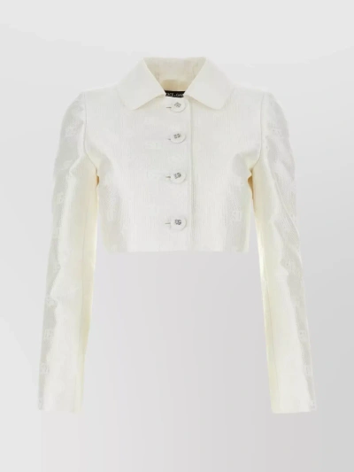 Dolce & Gabbana Cropped Jacquard Monogram Blazer In White