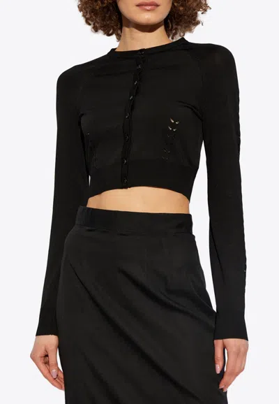 Dolce & Gabbana Cropped Knit Cardigan With Cut-outs In Black