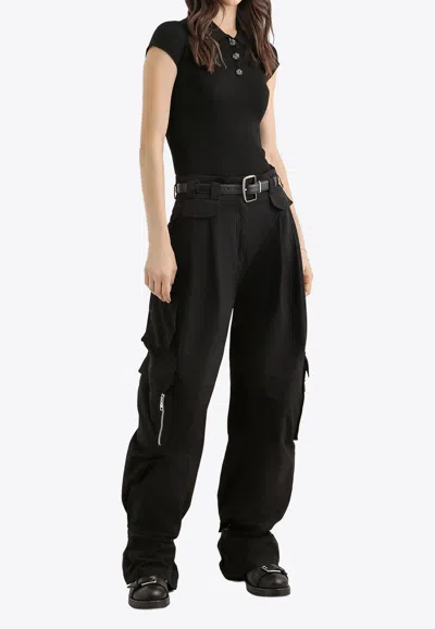 Dolce & Gabbana Cropped Knit Polo T-shirt In Black