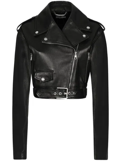 DOLCE & GABBANA CROPPED LEATHER BIKER JACKET