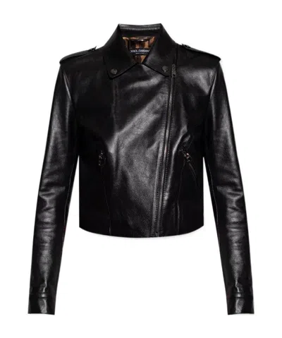 Dolce & Gabbana Cropped Leather Jacket In Multi