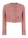Dolce & Gabbana Pink Crop Jacket With Logoed Buttons In Cotton Tweed Woman In Pink