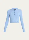Dolce & Gabbana Embellished Ribbed-knit Polo Shirt In Light Blue