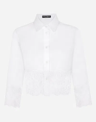 DOLCE & GABBANA CROPPED POPLIN SHIRT WITH LACE INSERTS