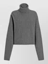 Dolce & Gabbana Cropped Ribbed Turtleneck Sweater Long Sleeves In Gray