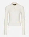 Dolce & Gabbana Cropped Ribbed Viscose Polo-shirt With Dg Logo In White