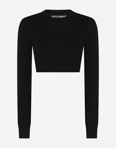 DOLCE & GABBANA CROPPED ROUND-NECK SILK PULLOVER