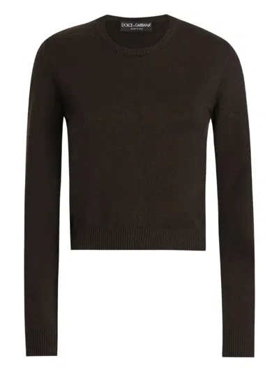 Dolce & Gabbana Cropped Round-neck Sweater In Brown