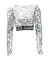 Dolce & Gabbana Cropped Sequin-embellished Top In Gray