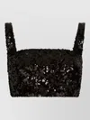 Dolce & Gabbana Cropped Sequin Top Square Neck Straps In Black