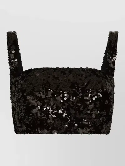 DOLCE & GABBANA CROPPED SEQUIN TOP SQUARE NECK STRAPS