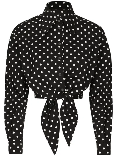 Dolce & Gabbana Polka-dot Cropped Shirt In Black