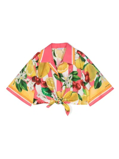 DOLCE & GABBANA CROPPED SHIRT WITH LEMON AND CHERRY PRINT