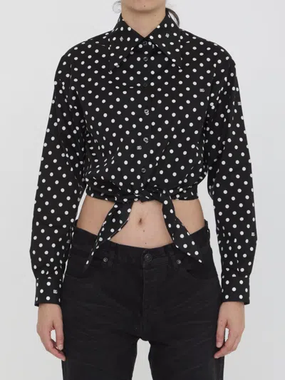 Dolce & Gabbana Polka-dot Cropped Shirt In Black