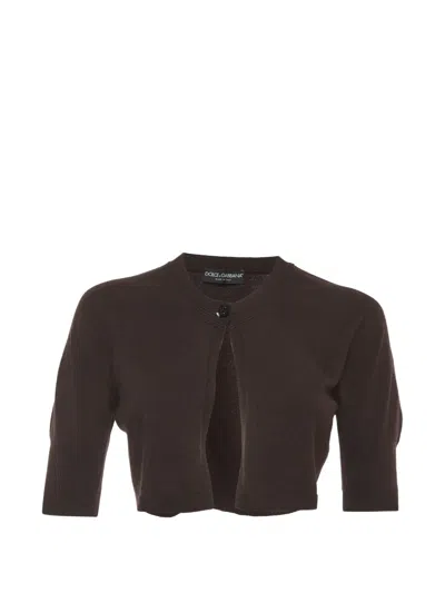Pre-owned Dolce & Gabbana Cropped Short-sleeve Cardigan In Brown