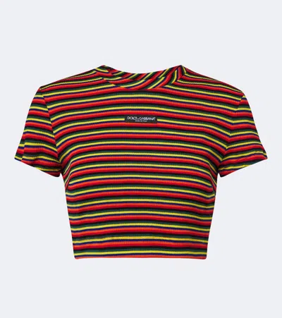 Dolce & Gabbana Cropped Striped Cotton T-shirt In Multi