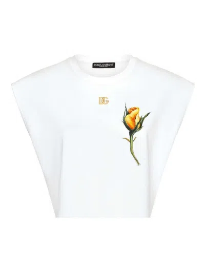 Dolce & Gabbana Cropped-oberteil Mit Rosenapplikation In White